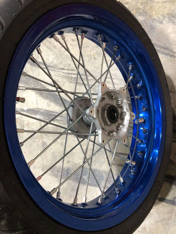 2023 DRZ400SM SuperMoto BLUE Excel FRONT wheel rim straight with Tire  WOW LOOK