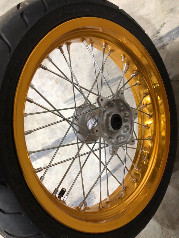 2016 DRZ400SM SuperMotoGOLD Excel FRONT wheel rim straight with Tire like N E W
